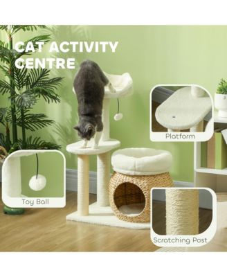 31" Cat Tree Tower with Scratching Posts, Cat Condo, Beds & Toy Ball