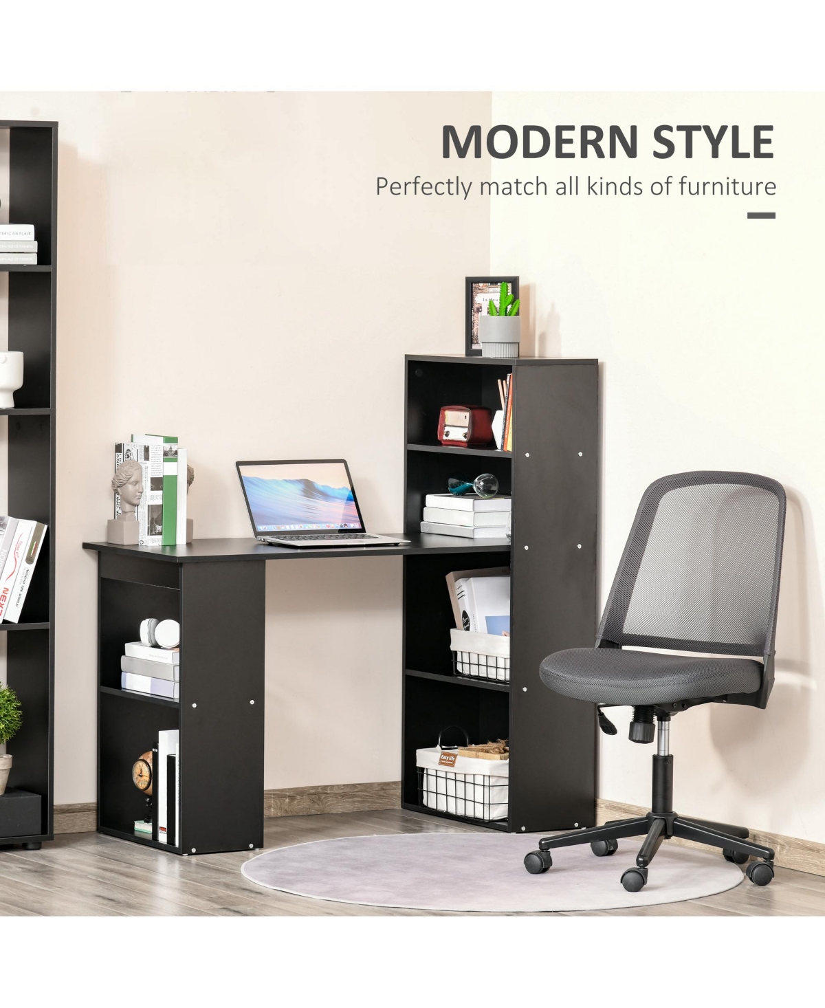 Homcom 47" Home Office Computer Desk with 6-Tier Shelves,