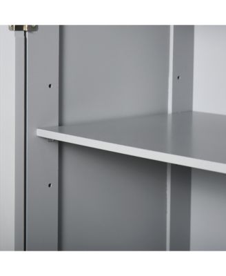 Wooden Bathroom Floor Cabinet with 2 Doors, 2 Drawers and Adjustable Shelf,