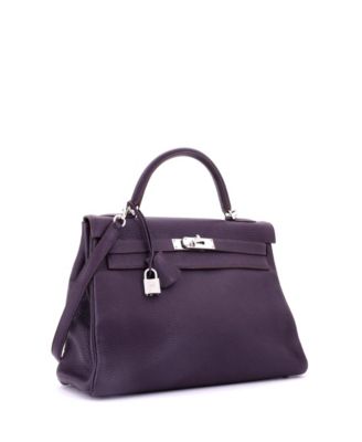 Pre-Owned Hermes Kelly 32 Handbag Purple Clemence with Palladium Hardware