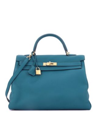 Pre-Owned Hermes Kelly 35 Handbag Blue Togo with Gold Hardware