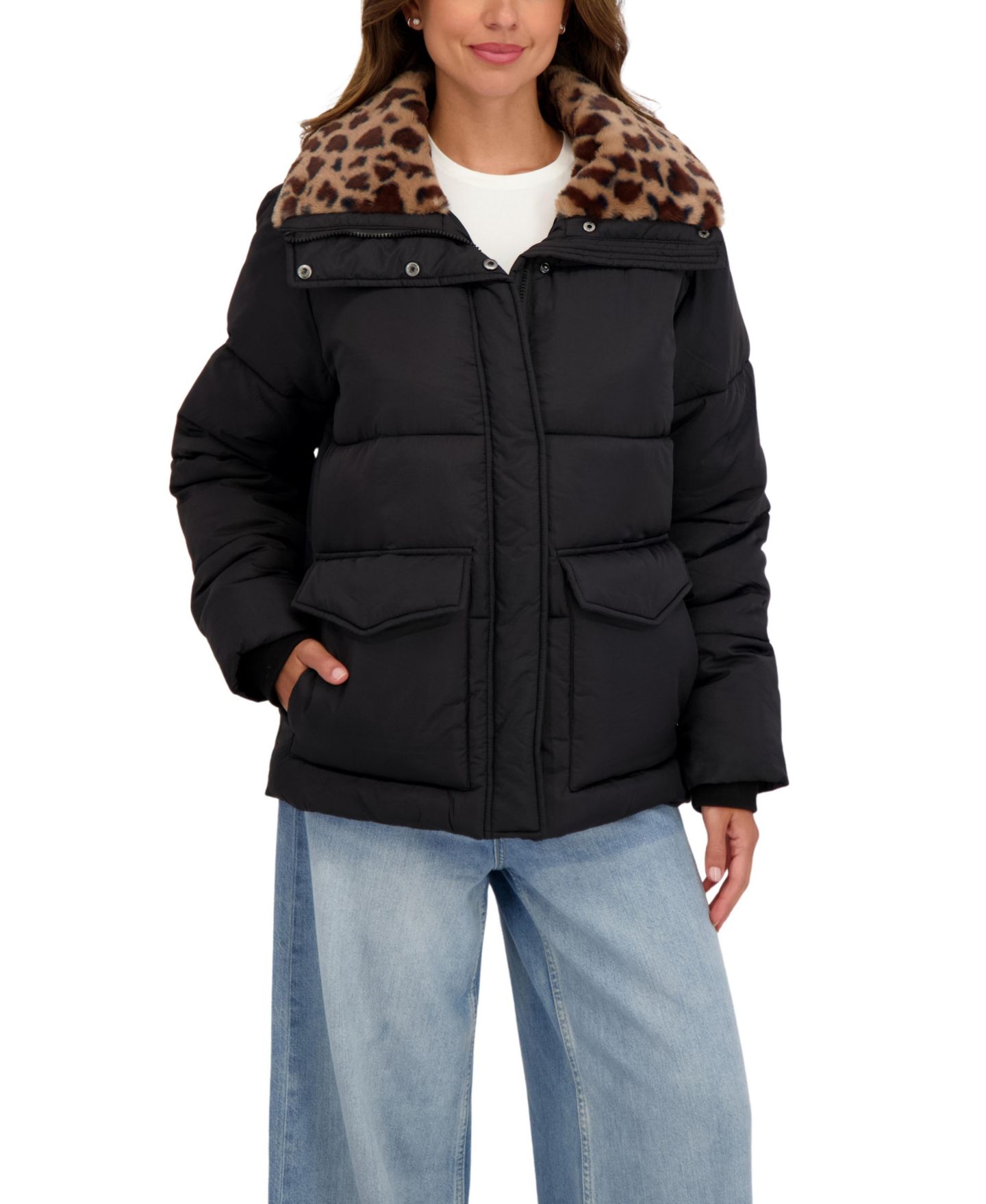 Женская куртка Sebby Collection Faux Fur Collar Puffer, цвет: Чёрный — фото 4