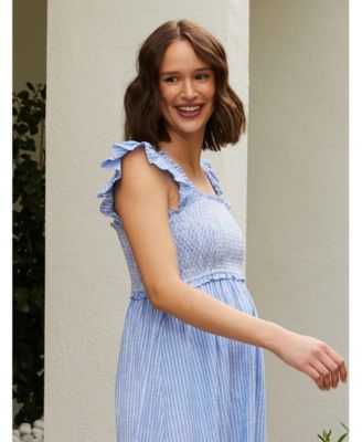 Women's Sleeveless Ruffle Shoulder Smocked Maxi Dress - Motherhood Maternity
