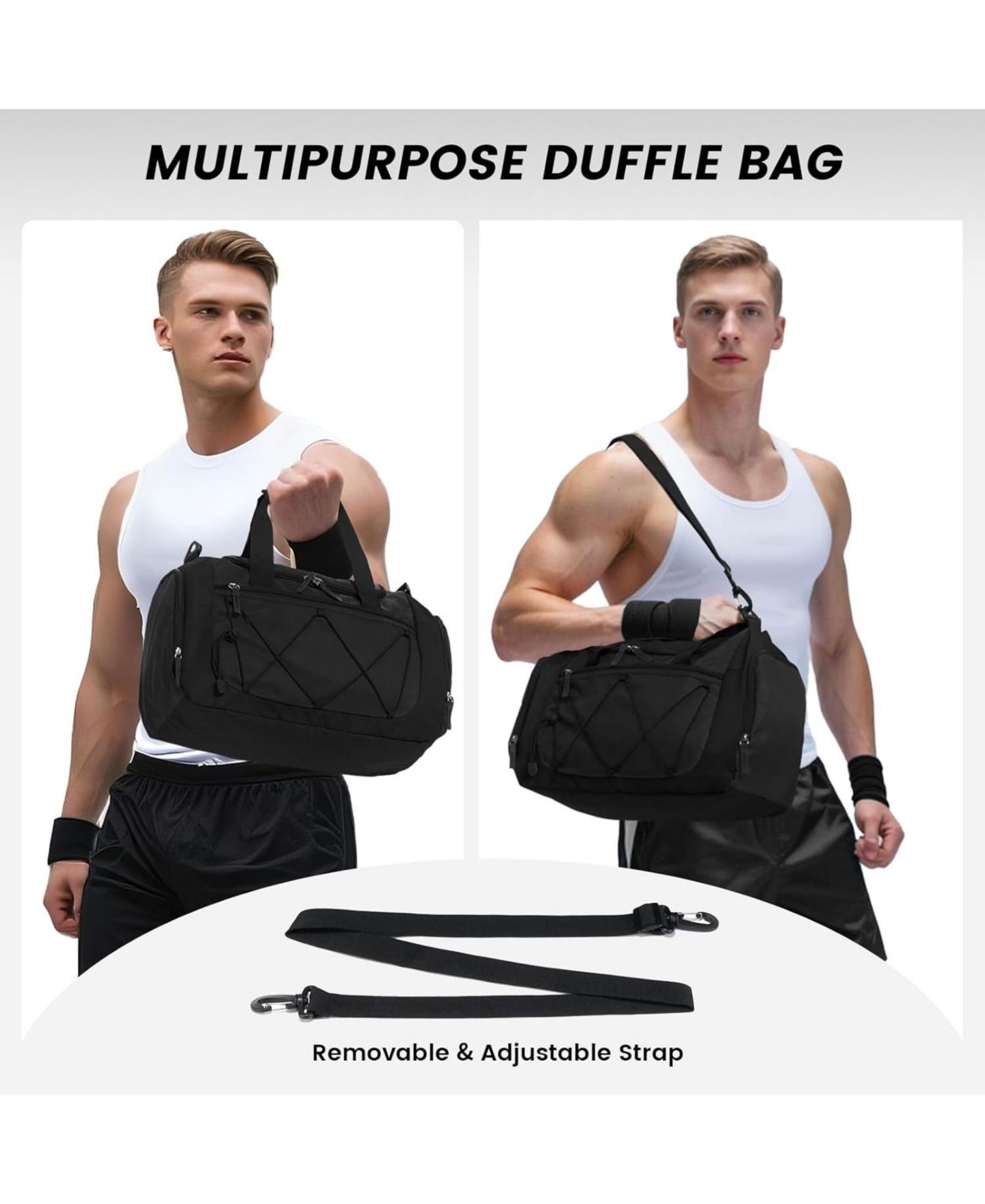 Мужская сумка Urtala Roomy Gym Bag for Men - 21 Inches Duffle Bag with Shoe Compartment, Lightweight Travel Bag for Sports, Gym & Weekend Trips, цвет: Чёрный — фото 4
