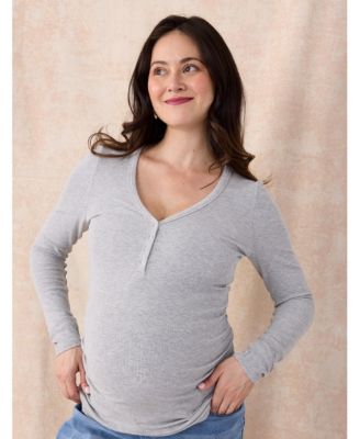 Women's V-Neck Side-Ruched Long Sleeve Henley Tee - Motherhood Maternity