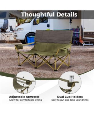 Oversized Folding Camping Loveseat Couch with Cup Holders and Thick Padding