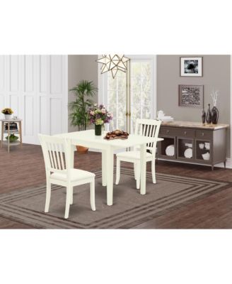 3-Pc Dining Room Set with Wooden Table and 2 Wooden Dining Chairs