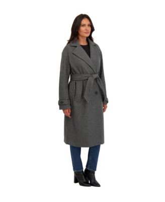 Women's Long Belted Oversized Double Breasted Faux Wool Coat