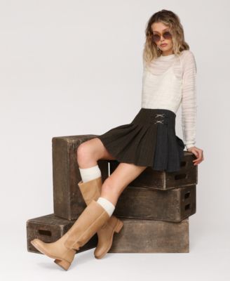 Women's Mixed Pattern Pleated Mini Skirt