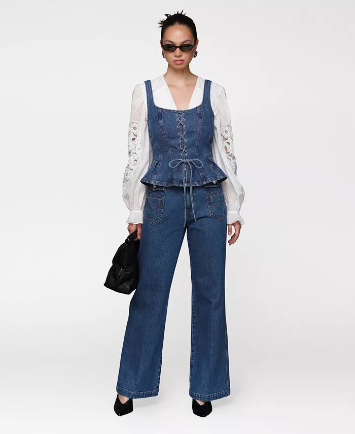 Women's Flare Leg Patch Pocket Denim Jeans - thumbnail 4