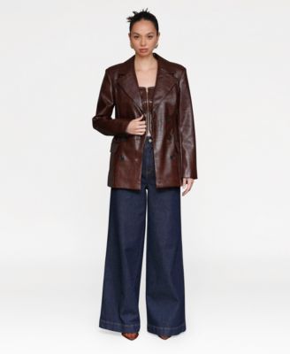 Women's Faux Leather Fitted Button-Front Blazer