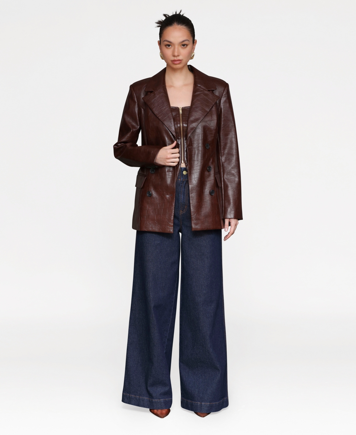 Avec Les Filles Fitted Blazer In Brown