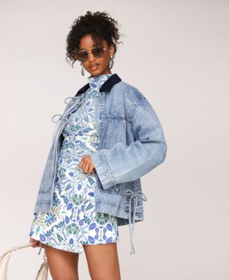 Women's Oversized Denim Patch Pocket Chore Jacket
