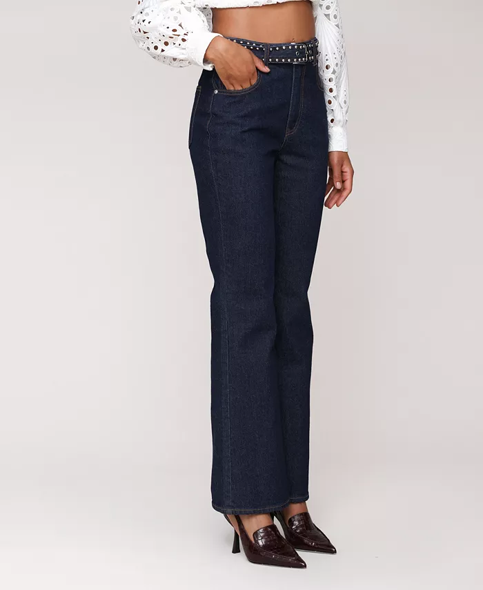 Women's Studded Belt High Rise Boot Cut Jeans - thumbnail 5