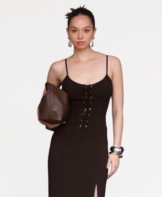 Women's Lace Up Corset Midi Dress