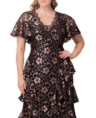 Plus Size Mon Ange Tiered Lace Evening Gown