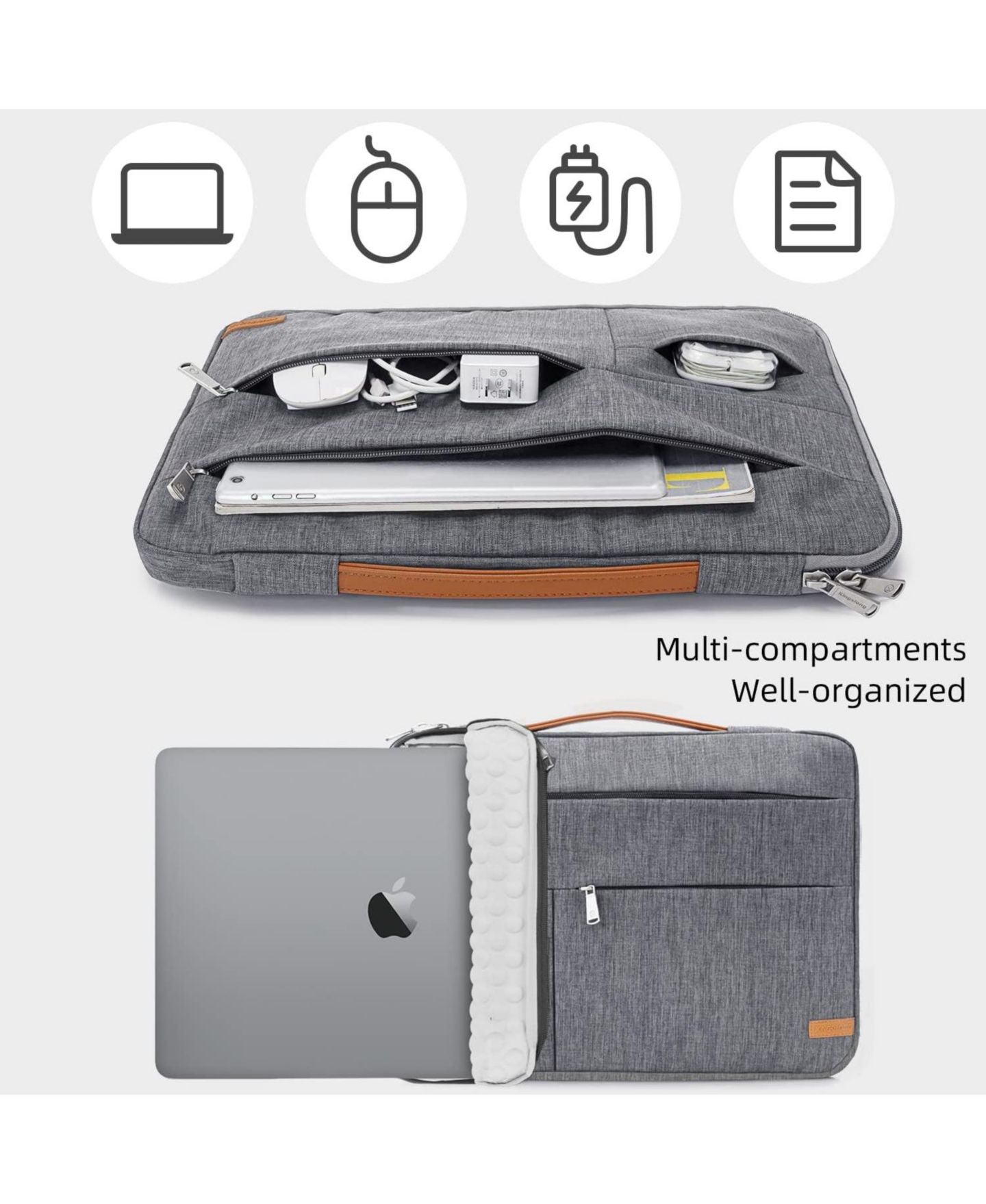 Сумка Acer 13.3 inch Laptop Sleeve, Slim Shockproof, Computer Carrying Case Cover Compatible with MacBook Air/Pro Asus Dell HP, Grey, цвет: Серый — фото 7