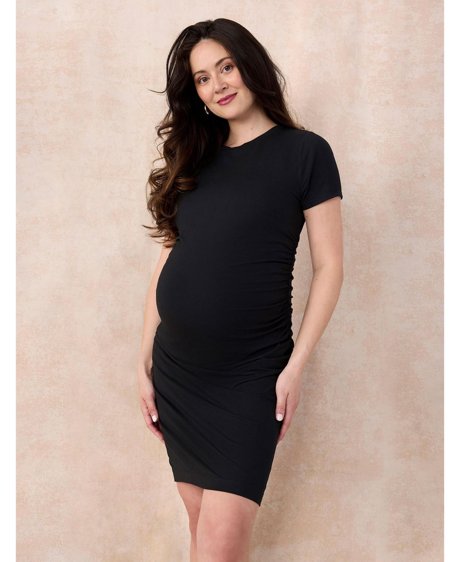 Women's Crewneck Short Sleeve Side Ruched Bodycon Mini Dress - Motherhood