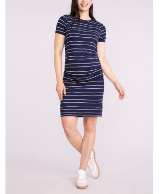 Women's Crewneck Short Sleeve Side Ruched Bodycon Mini Dress - Motherhood Maternity
