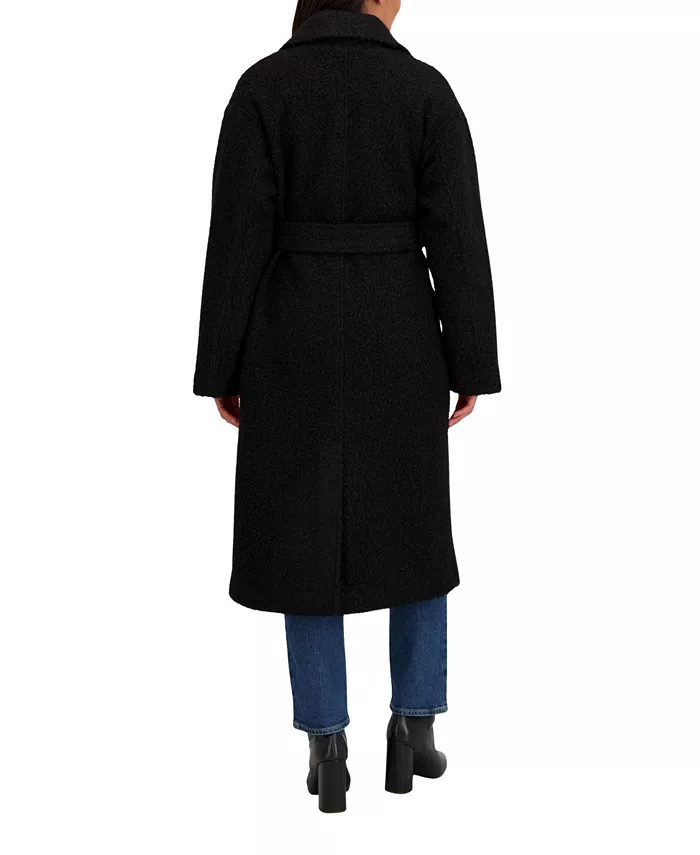 Women's Long Belted Boucle Wrap Coat - thumbnail 6