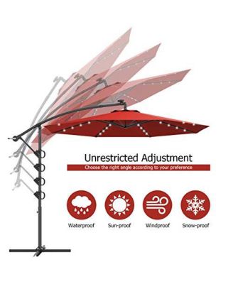 10 Feet 360° Rotation Solar Powered LED Patio Offset Umbrella without Weight Base