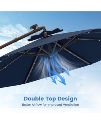 10 Feet Solar Offset Hanging Umbrella with 40 Lamp Beads and Solar Panel