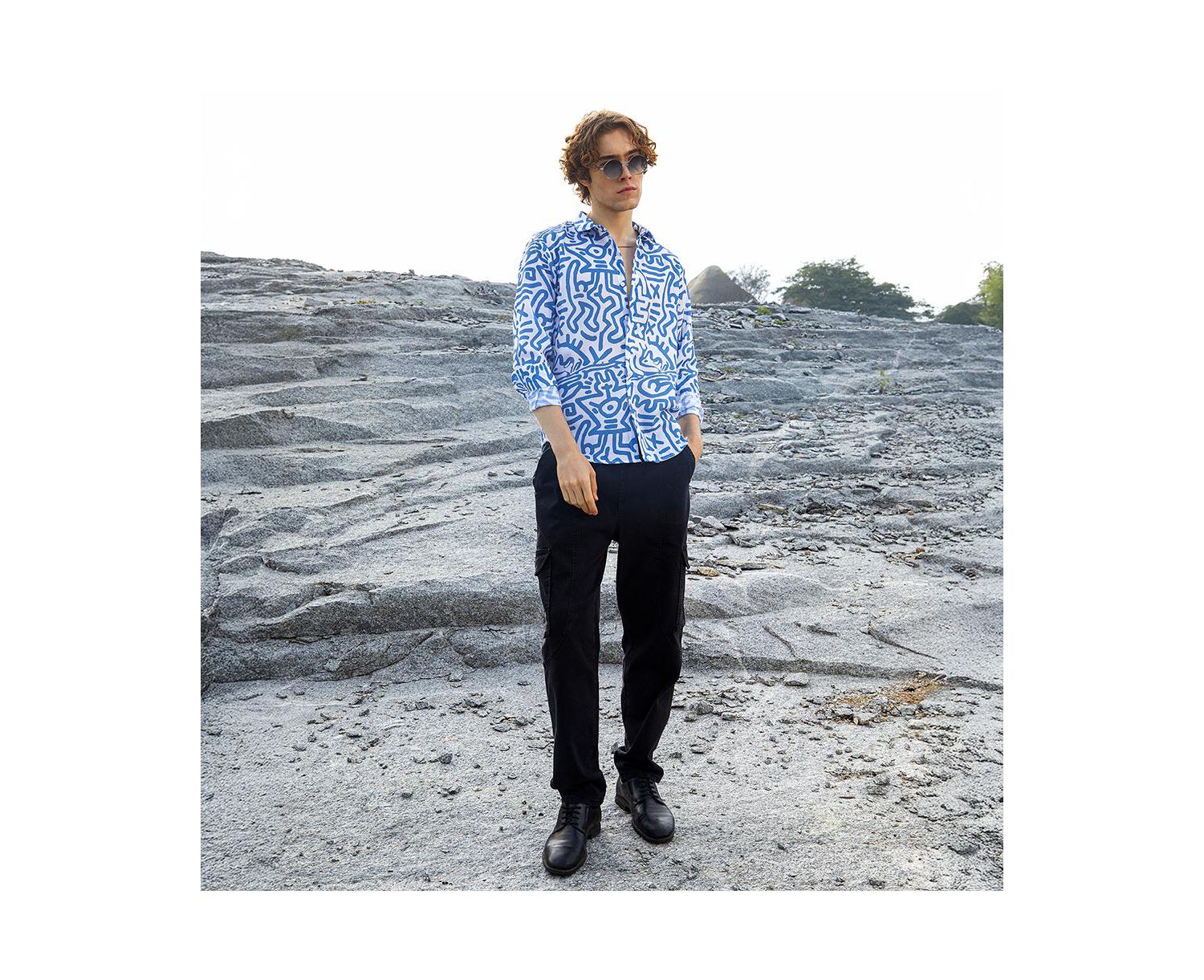 Men's Contrast Graffiti Shirt