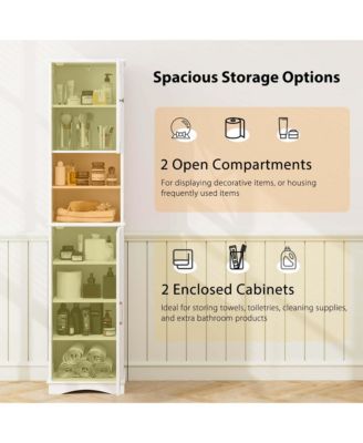 67" MDF Freestanding Bathroom Storage Cabinet with 5 Adjustable Shelves