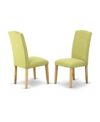 3 Piece Dining Room Set - Oak Small Dining Table and 2 Limelight Linen Fabric Dining Room Chairs with High Back - Oak Finish