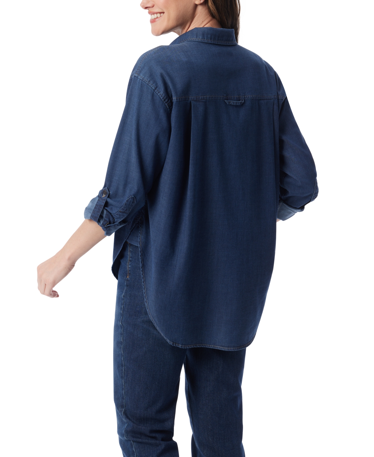 Gloria Vanderbilt Women's Amanda Roll-tab-sleeve Button-front Shirt In Blue