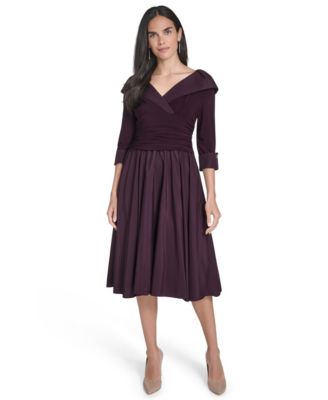 Women's Mixed-Media Fit & Flare Midi Dress
