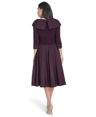 Women's Mixed-Media Fit & Flare Midi Dress