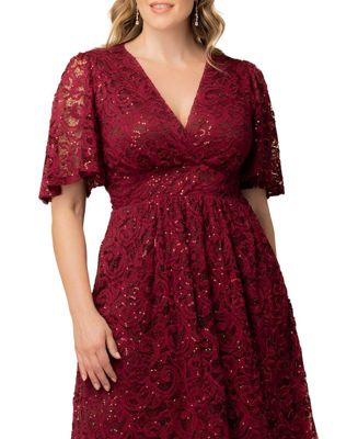 Plus Size Starry Sequin Lace Cocktail Dress