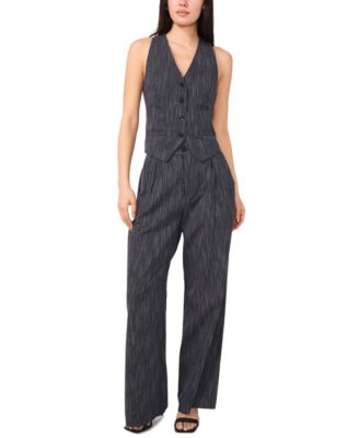 1.state Stripe Button Tab High Waist Wide Leg Pants In Gray