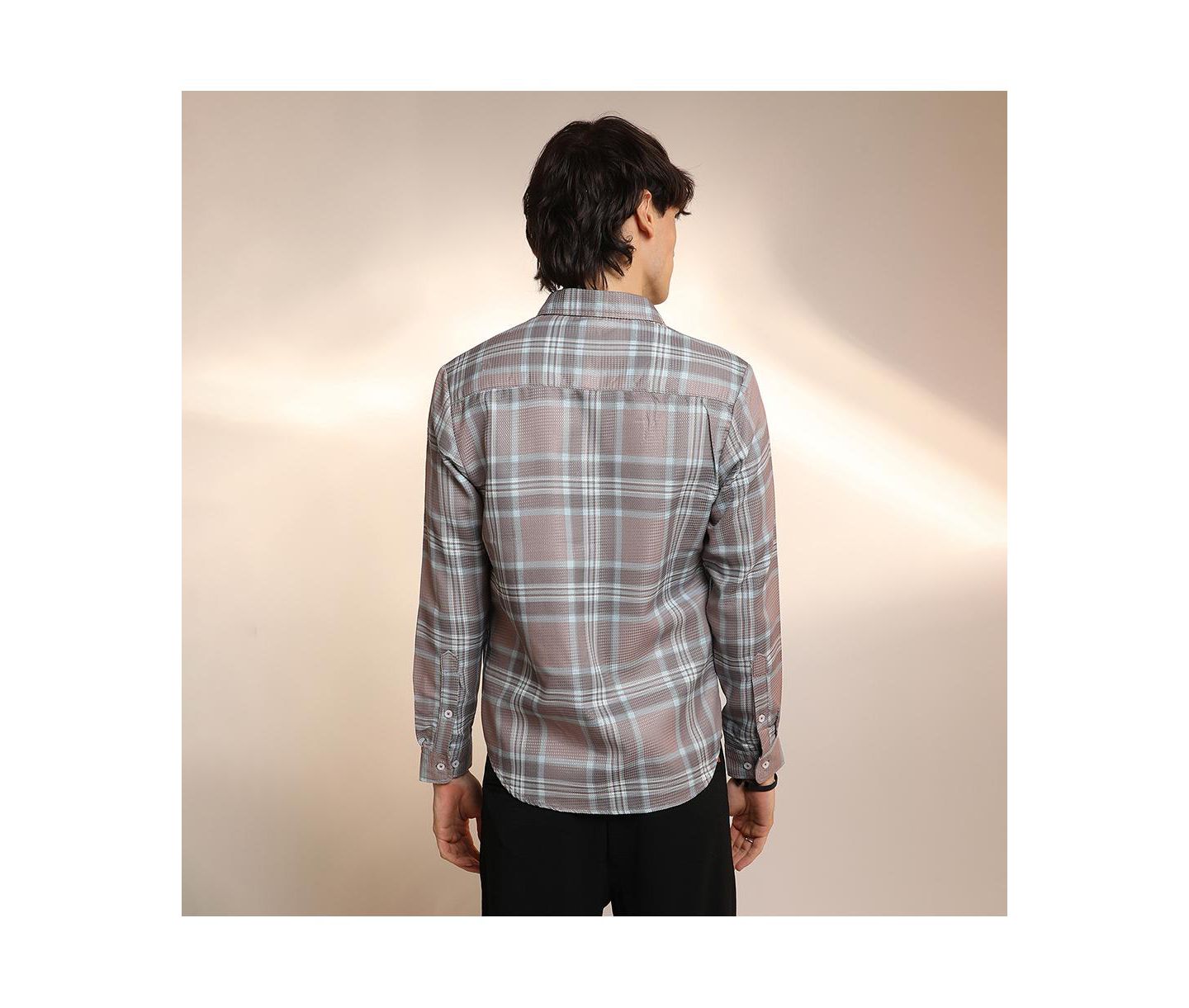 Мужская рубашка Cahoot Campus Sutra Nude Pink & Cloud Grey Tartan Plaid, цвет: Коричневый — фото 3