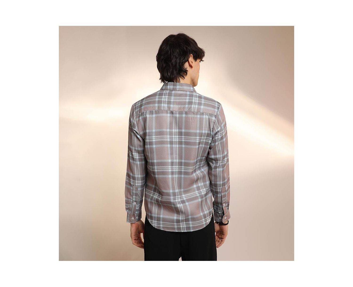 Men's Nude Pink & Cloud Grey Tartan Plaid Shirt