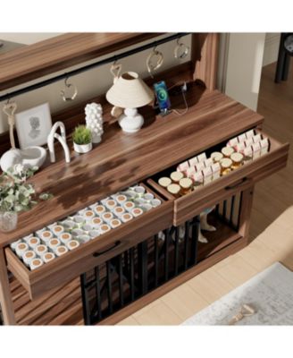 55.1" kitchen Cabinet Dog Crate Cage Table with 2 Storage Drawers and Shelves