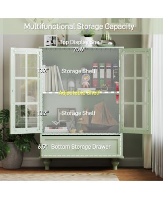 Storage Cabinet with Double Glass Doors and Drawer