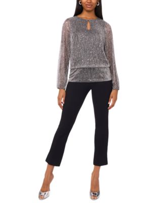 Women's Long Sleeve Keyhole Detail Blouson Top