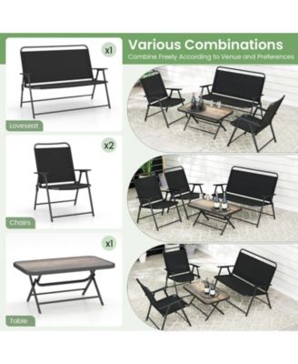 4 Piece Outdoor Conversation Set Metal Frame Outdoor Bistro Set w/ 2 Chairs