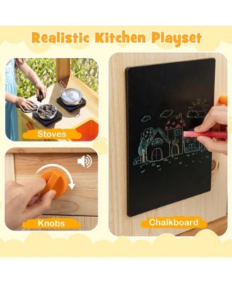 Kids Mud Kitchen Fir Wood Playset with Planting Pots and Blackboards