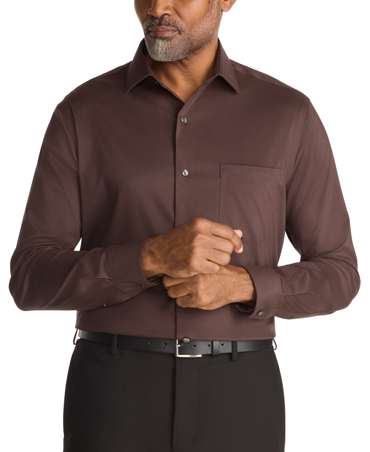 Van Heusen Men's Regular Fit Spread Collar Dress Shirt In Brown