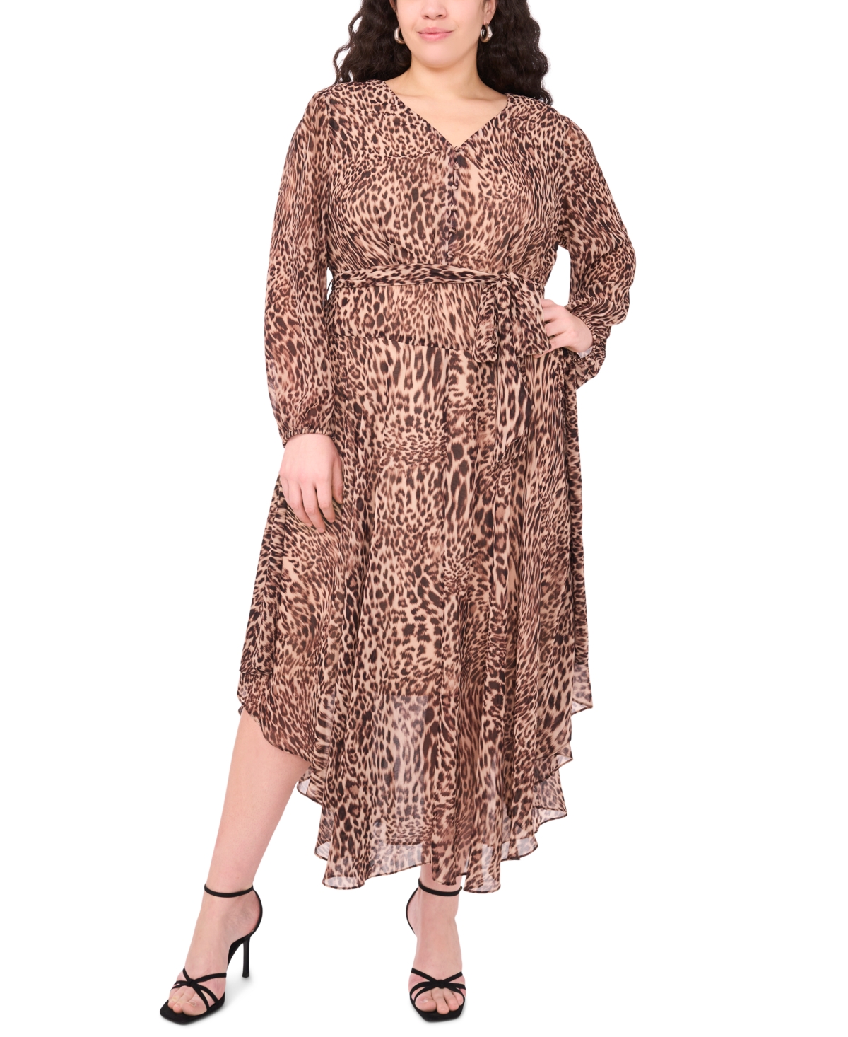 Vince Camuto Plus Size V-neck Tie Waist Maxi Dress In Brown