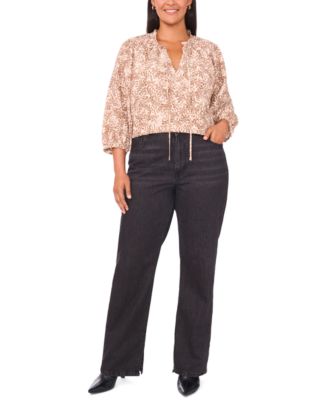 Plus Size Peasant Split Neck Blouse