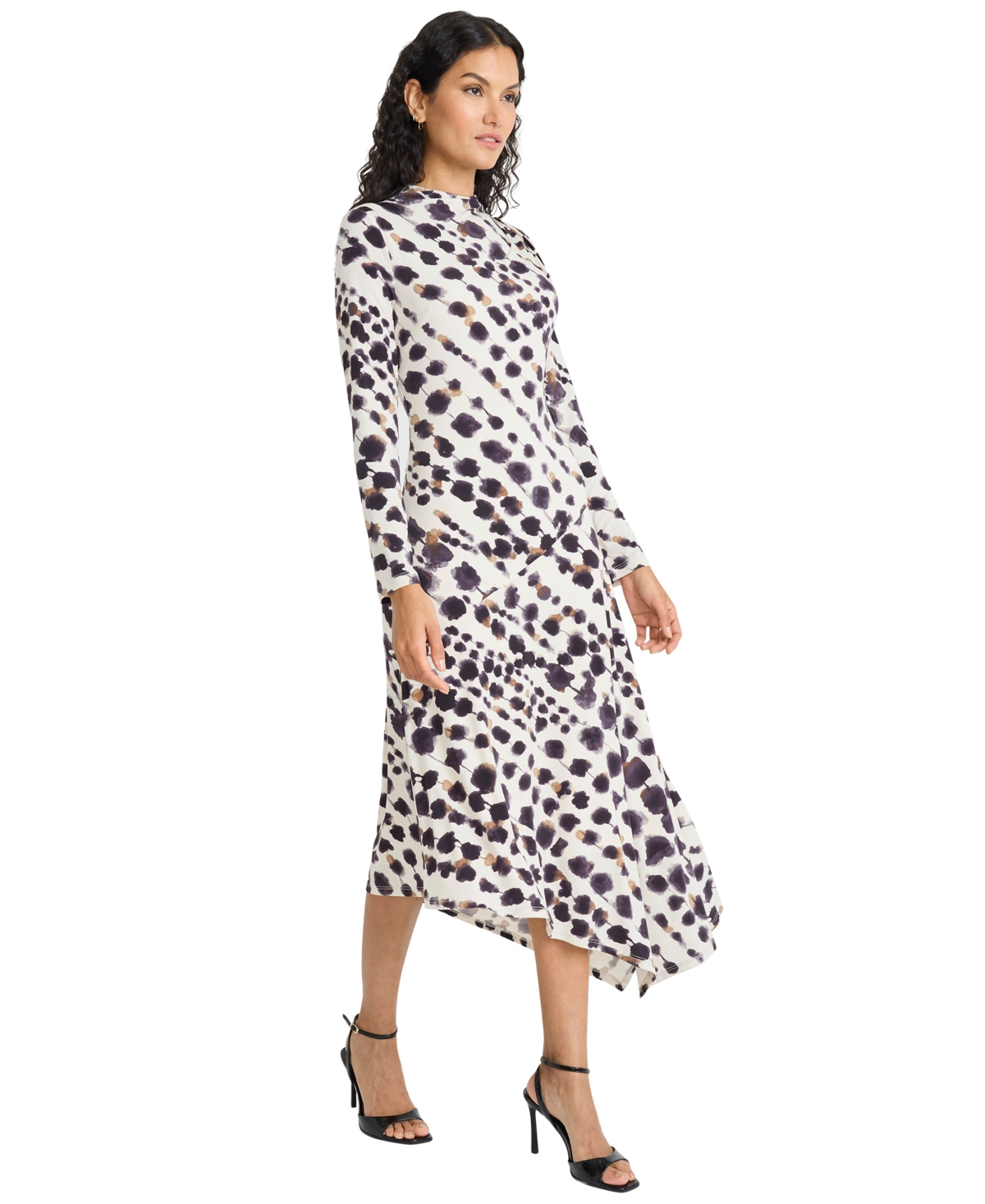Maggy London Long Sleeve Asymmetric Hem Midi Dress In Multi