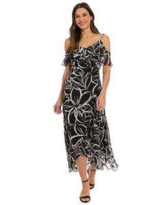 London Times - Petite Printed Cold-Shoulder Maxi Dress