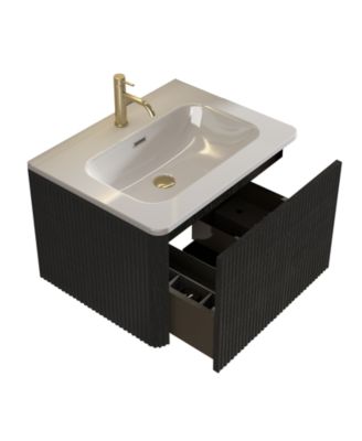 Etna 24" Wall-Mounted Vanity With Ceramic Sink and Striped Wood Grain