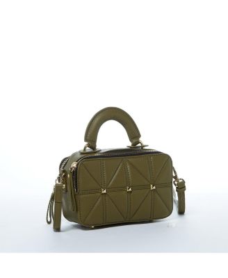 Olive Green Small Crossbody Bag Pebble Leather Mini Purse with Top Handle and Adjustable Strap for Women