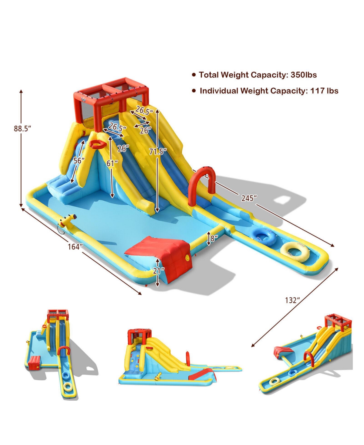Akiudex Inflatable Dual Slide Water Park Climbing Bouncer with 735W Air Blower