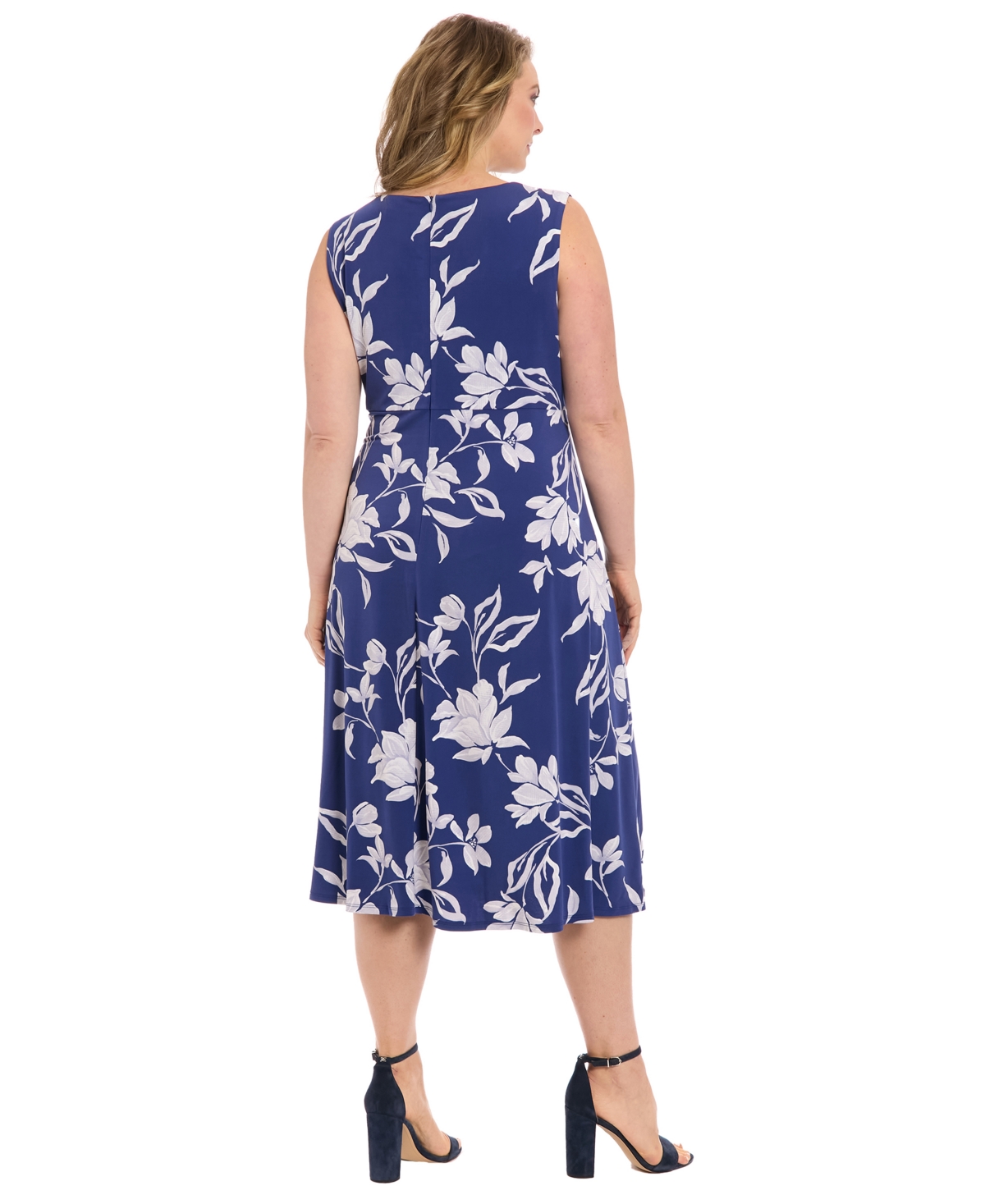 London Times Plus Size Printed Sleeveless Midi Dress